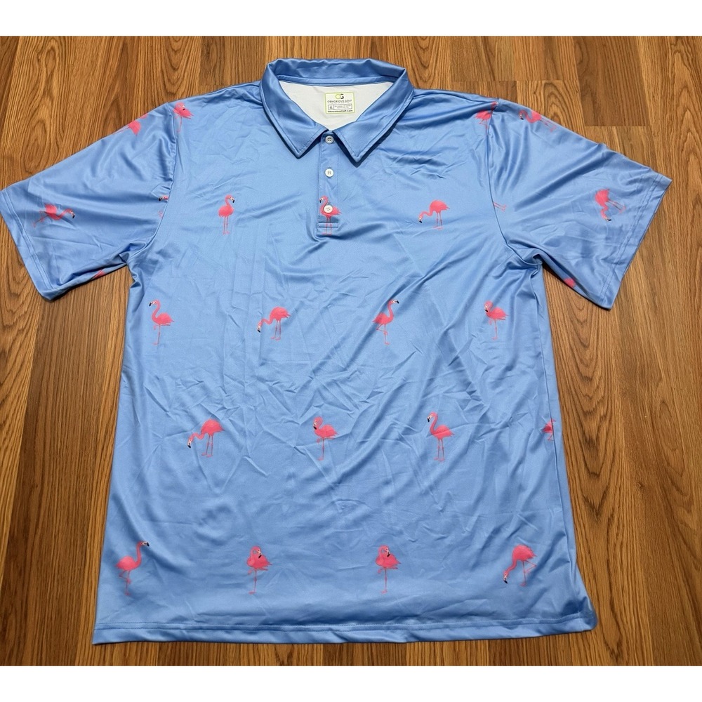 Obnoxious Golf Polo Shirt Mens XL The Flamingo Performance Stretch Blue